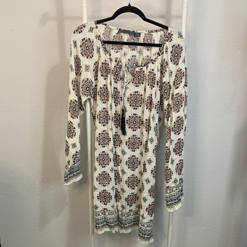 Bohemian Print Midi Dress in Cream and‎ Black